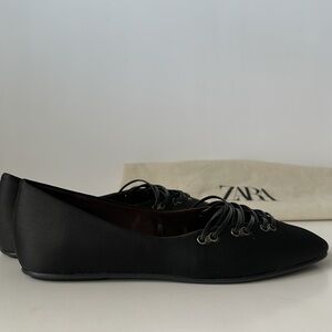 Zara Black Lace-Up Women's Flats